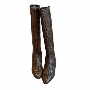 BCBG MaxAzria Adeline tall genuine leather crocodile print leather brown boots